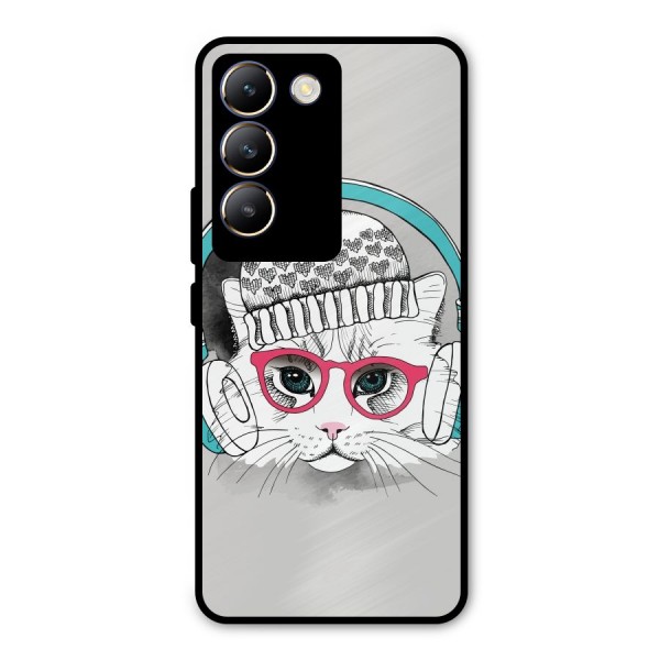 Cat Headphones Metal Back Case for Vivo Y200e