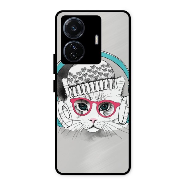 Cat Headphones Metal Back Case for iQOO Z6