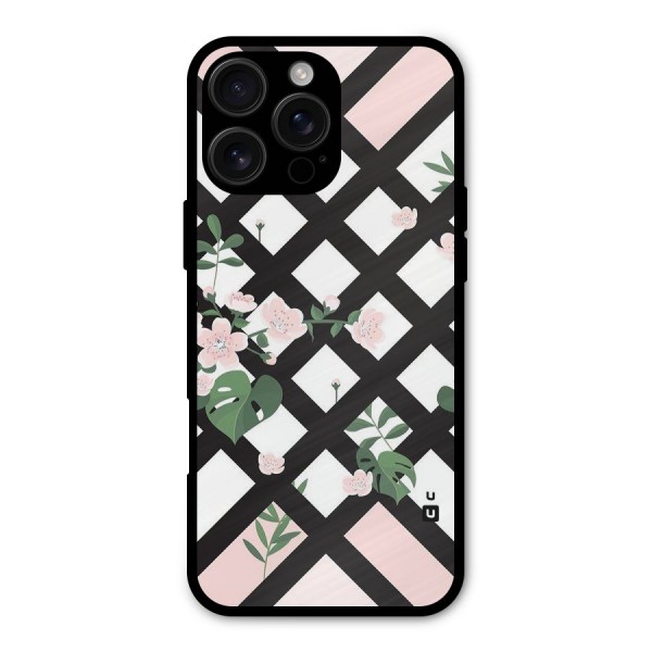 Check Floral Stripes Metal Back Case for iPhone 16 Pro Max