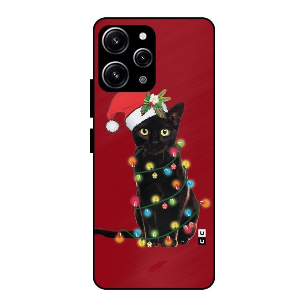 Christmas Cap Cat Glass Back Case for Redmi 12 4G