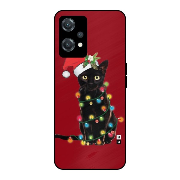 Christmas Cap Cat Metal Back Case for OnePlus Nord CE 2 Lite 5G