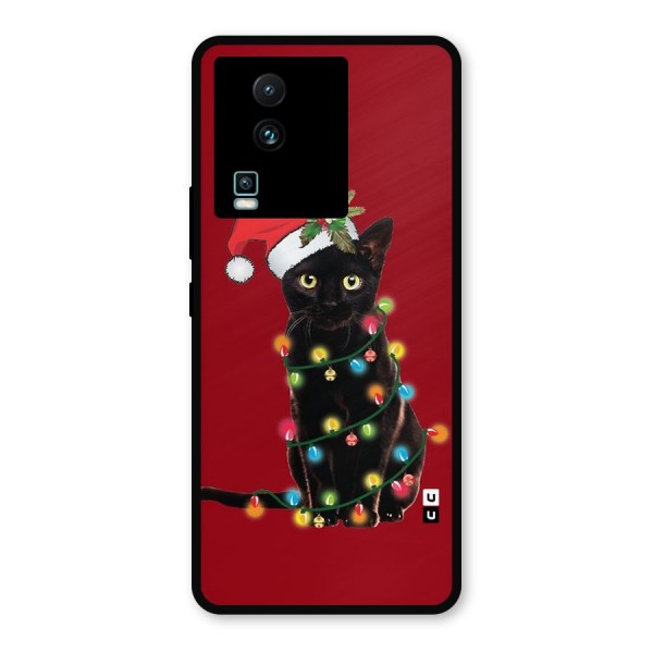 Christmas Cap Cat Metal Back Case for iQOO Neo 7