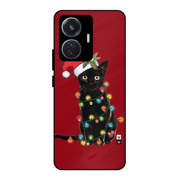 Christmas Cap Cat Metal Back Case for iQOO Z6 44W