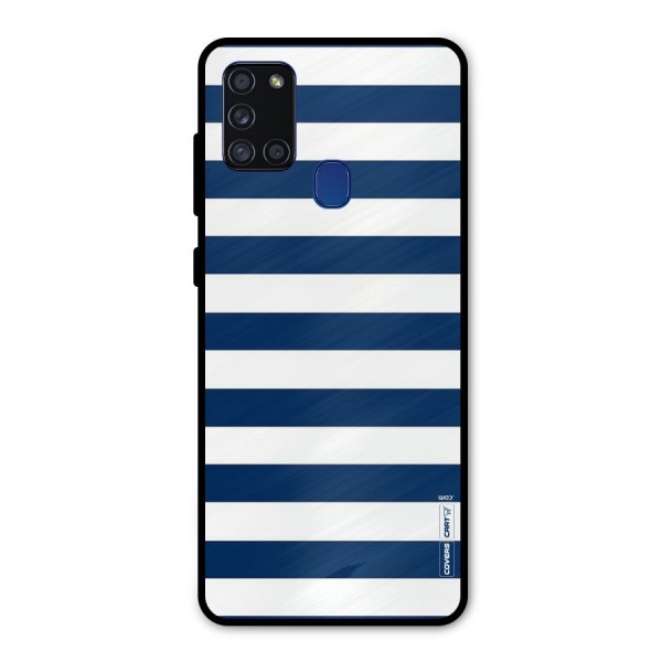 Classic Blue White Stripes Metal Back Case for Galaxy A21s