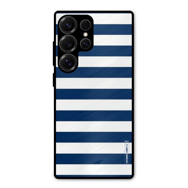 Classic Blue White Stripes Metal Back Case for Galaxy S25 Ultra
