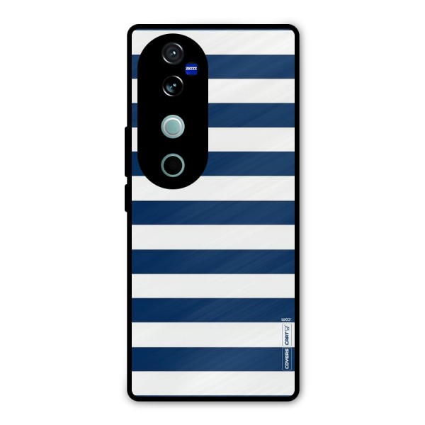 Classic Blue White Stripes Metal Back Case for Vivo V40