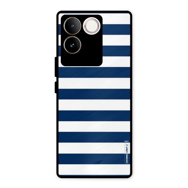 Classic Blue White Stripes Metal Back Case for iQOO Z7 Pro