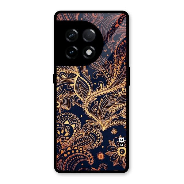 Classy Golden Leafy Design Glass Back Case for OnePlus 11R