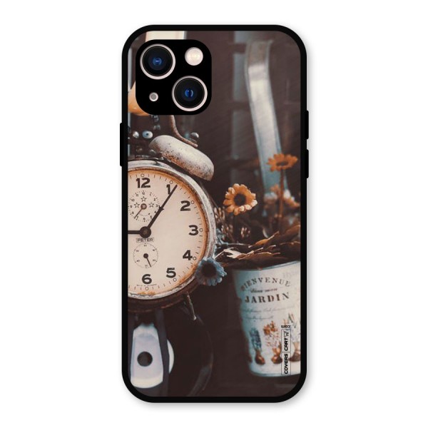 Clock And Flowers Metal Back Case for iPhone 13