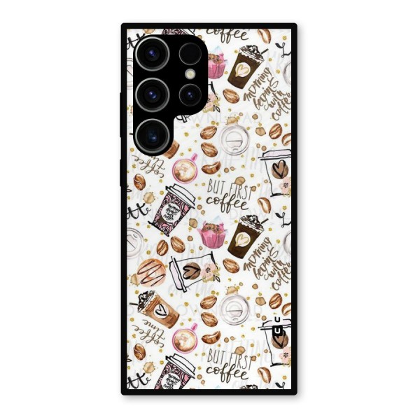 Coffee Pattern Metal Back Case for Galaxy S23 Ultra