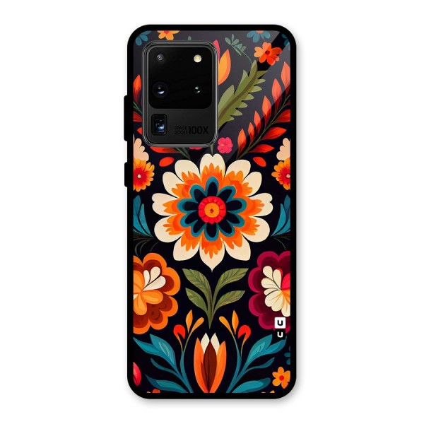 Colorful Mexican Floral Pattern Glass Back Case for Galaxy S20 Ultra