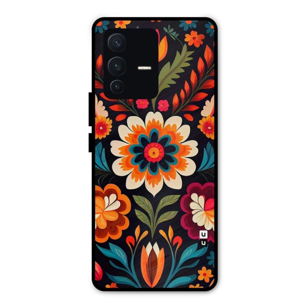 Colorful Mexican Floral Pattern Metal Back Case for Vivo V23 Pro