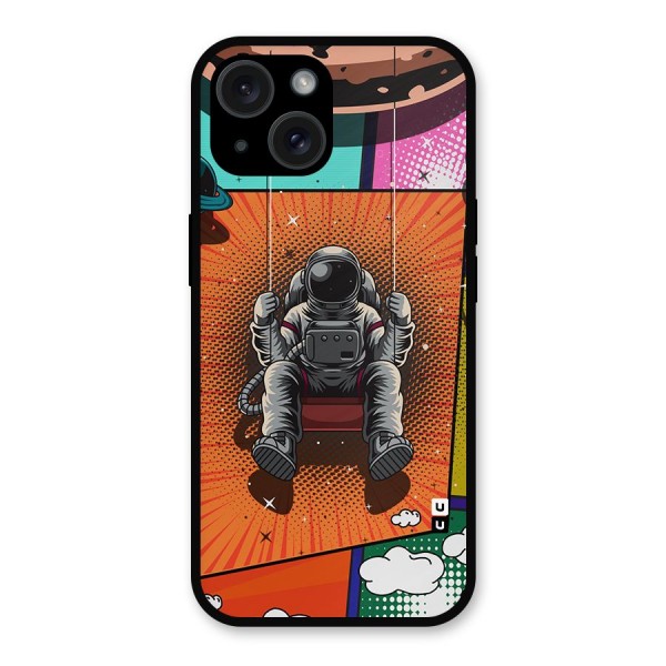 Cool Astraunaut Comic Swing Metal Back Case for iPhone 15
