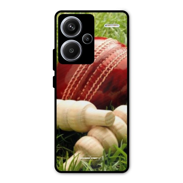 Cricket Ball and Stumps Metal Back Case for Redmi Note 13 Pro Plus