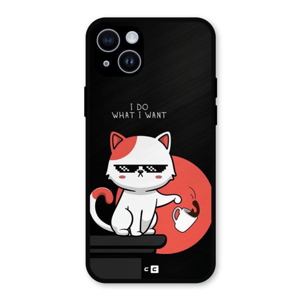 Cute Attitude Cat Metal Back Case for iPhone 14