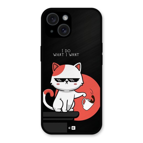 Cute Attitude Cat Metal Back Case for iPhone 15