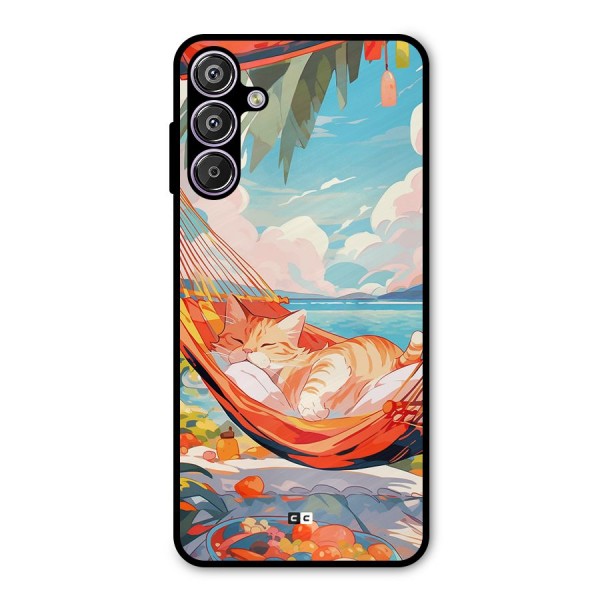 Cute Cat On Beach Metal Back Case for Galaxy F15