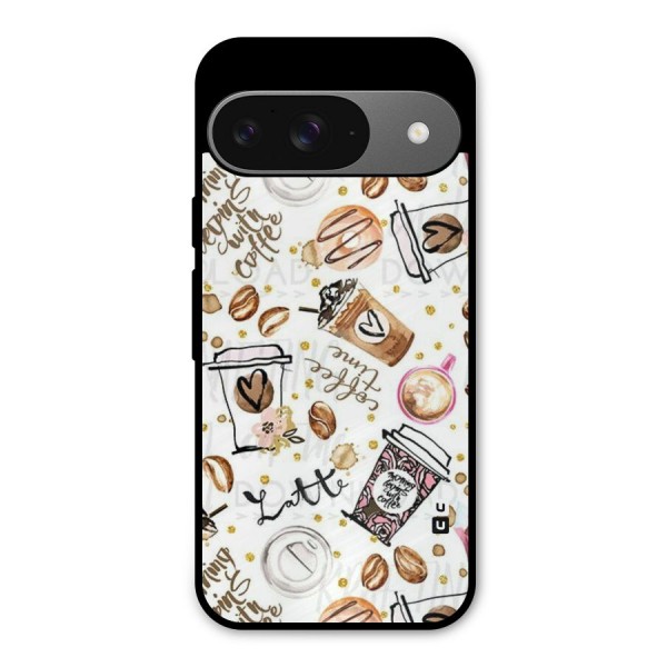 Cute Coffee Pattern Metal Back Case for Google Pixel 9