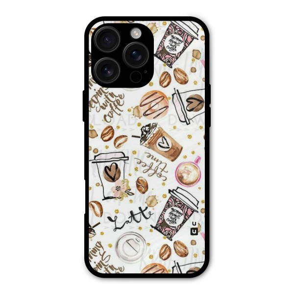 Cute Coffee Pattern Metal Back Case for iPhone 16 Pro Max