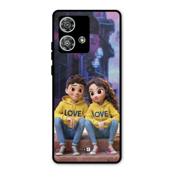 Cute Couple Sitting Metal Back Case for Motorola Edge 40 Neo