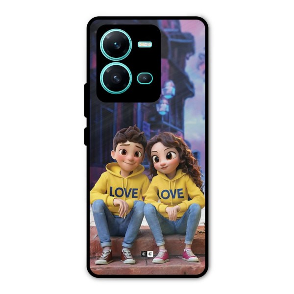 Cute Couple Sitting Metal Back Case for Vivo V25