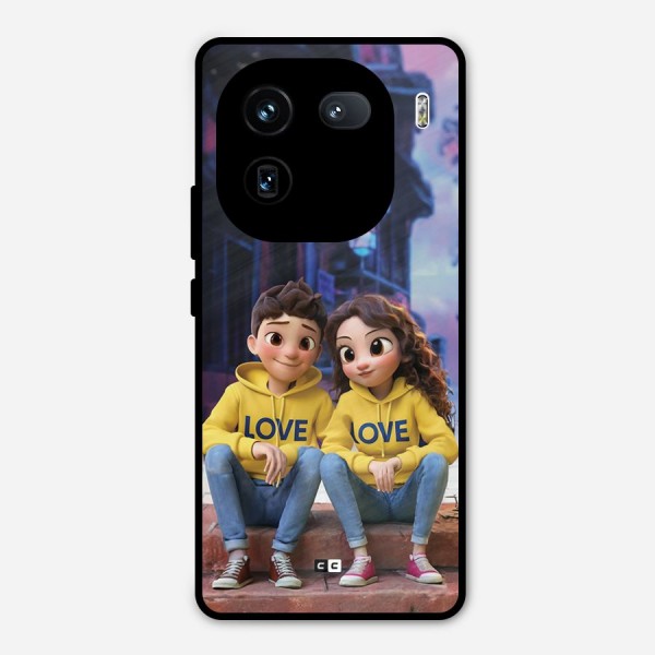 Cute Couple Sitting Metal Back Case for iQOO 12