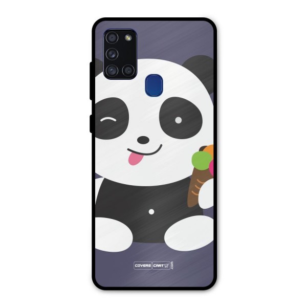 Cute Panda Blue Metal Back Case for Galaxy A21s