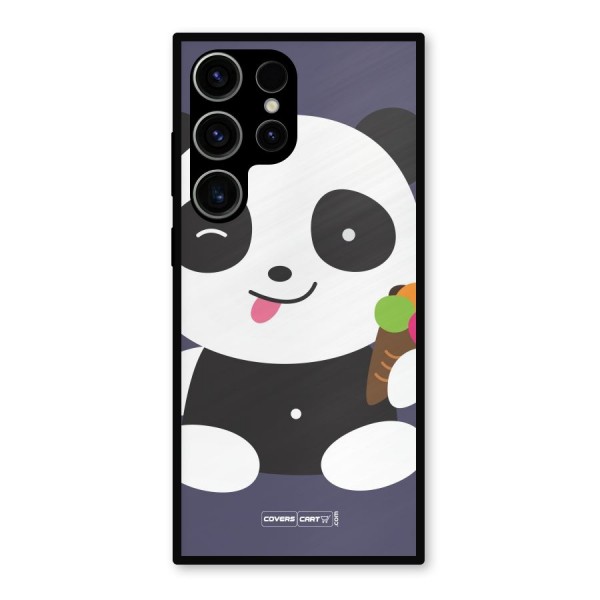 Cute Panda Blue Metal Back Case for Galaxy S23 Ultra