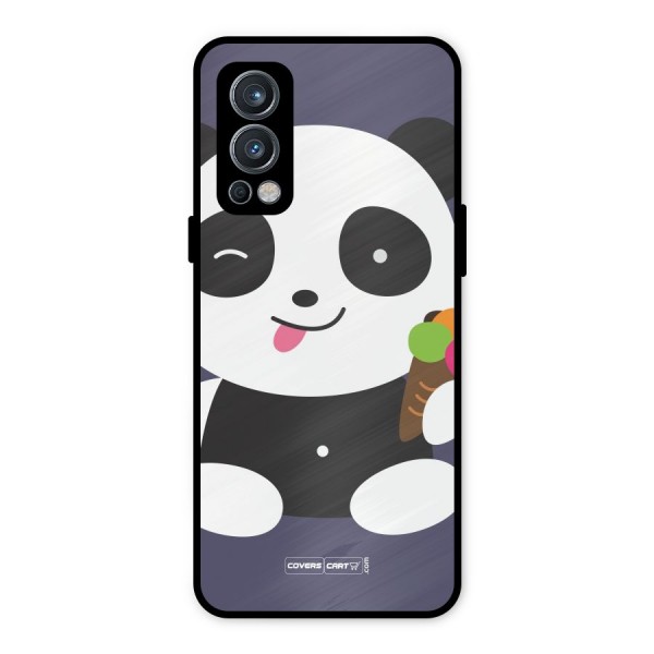 Cute Panda Blue Metal Back Case for OnePlus Nord 2 5G