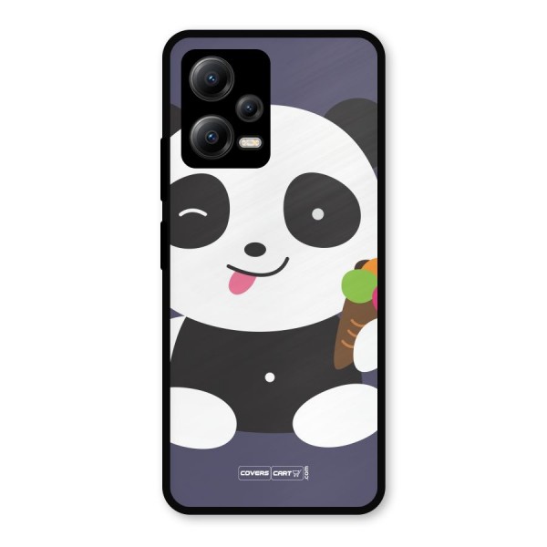 Cute Panda Blue Metal Back Case for Redmi Note 12 5G