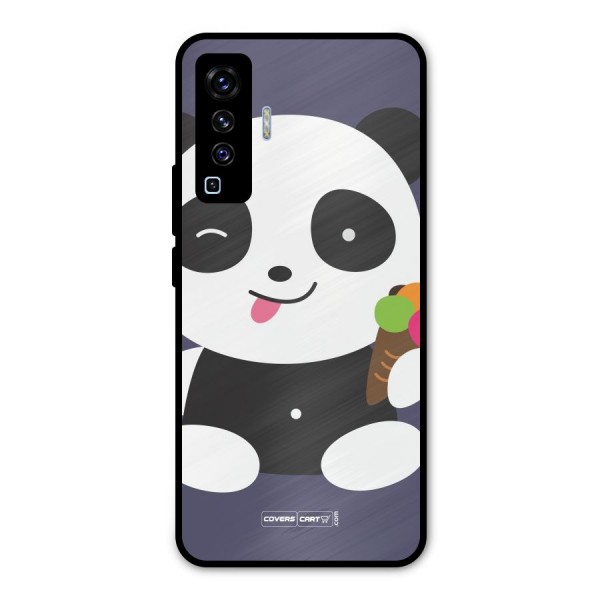 Cute Panda Blue Metal Back Case for Vivo X50