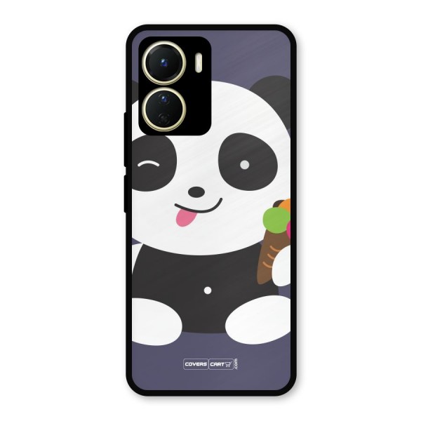Cute Panda Blue Metal Back Case for Vivo Y16