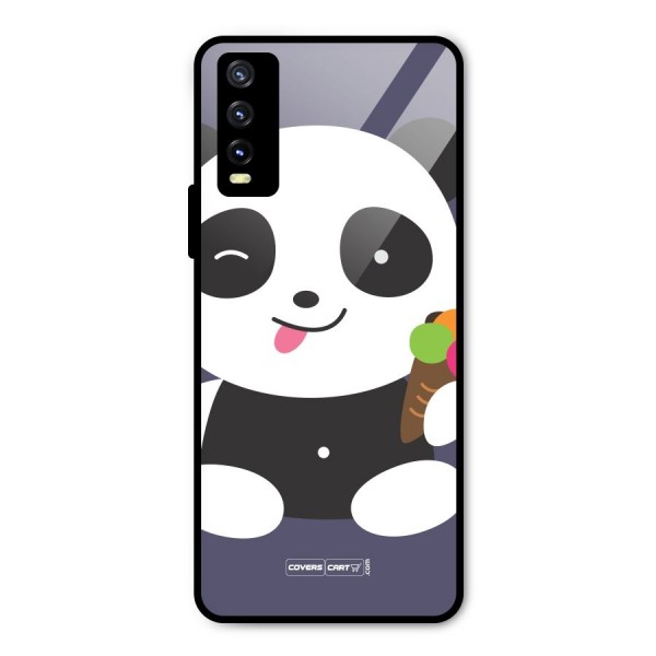 Cute Panda Blue Metal Back Case for Vivo Y20i