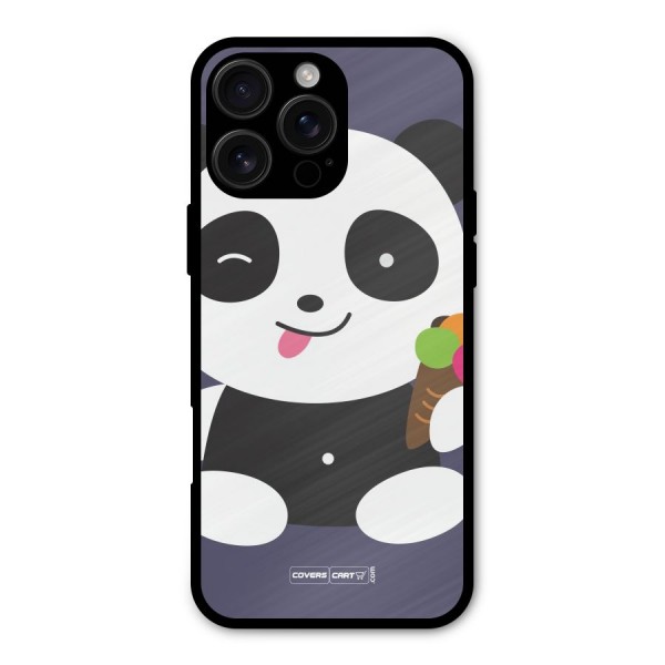 Cute Panda Blue Metal Back Case for iPhone 16 Pro Max