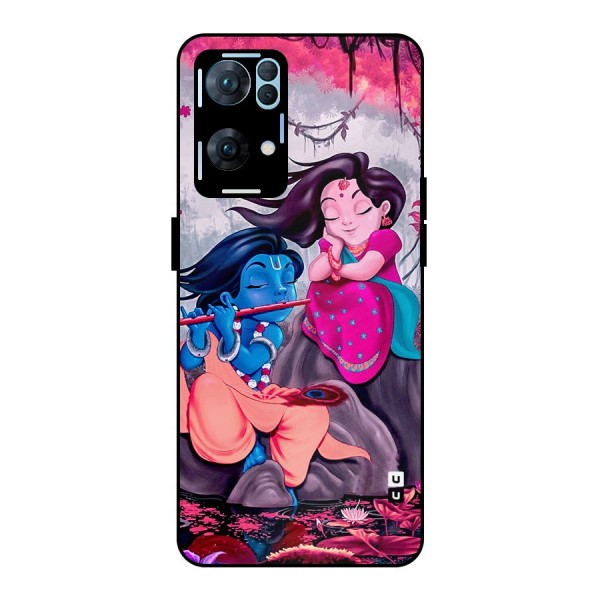 Cute Radha Krishna Metal Back Case for Oppo Reno7 Pro 5G