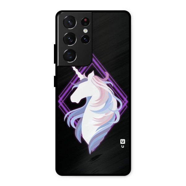Cute Unicorn Illustration Metal Back Case for Galaxy S21 Ultra 5G
