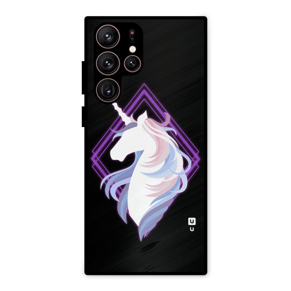 Cute Unicorn Illustration Metal Back Case for Galaxy S22 Ultra 5G