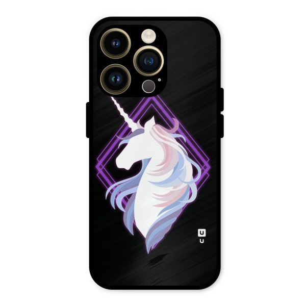 Cute Unicorn Illustration Metal Back Case for iPhone 14 Pro