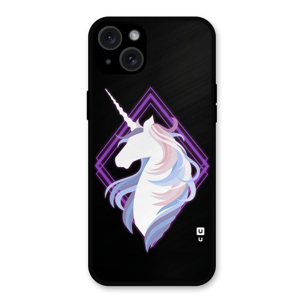 Cute Unicorn Illustration Metal Back Case for iPhone 15 Plus