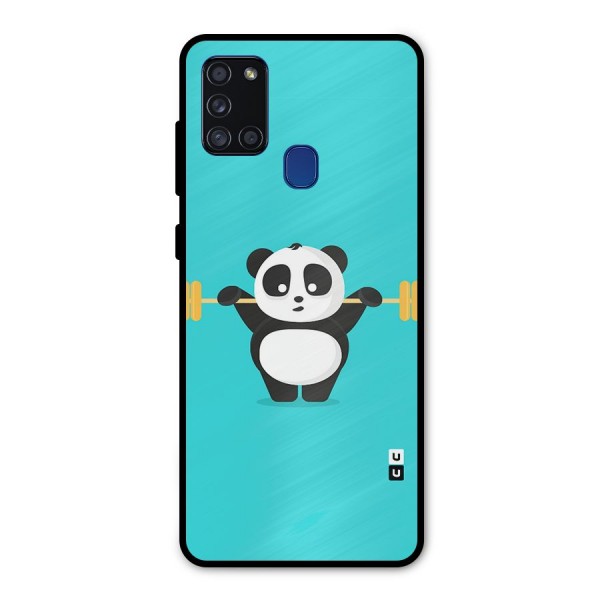 Cute Weightlifting Panda Metal Back Case for Galaxy A21s