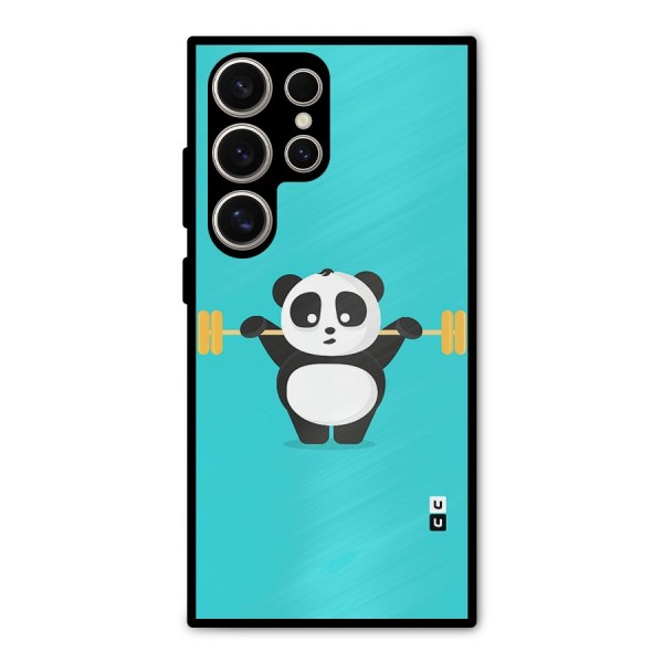 Cute Weightlifting Panda Metal Back Case for Galaxy S24 Ultra