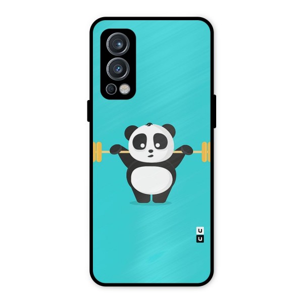 Cute Weightlifting Panda Metal Back Case for OnePlus Nord 2 5G