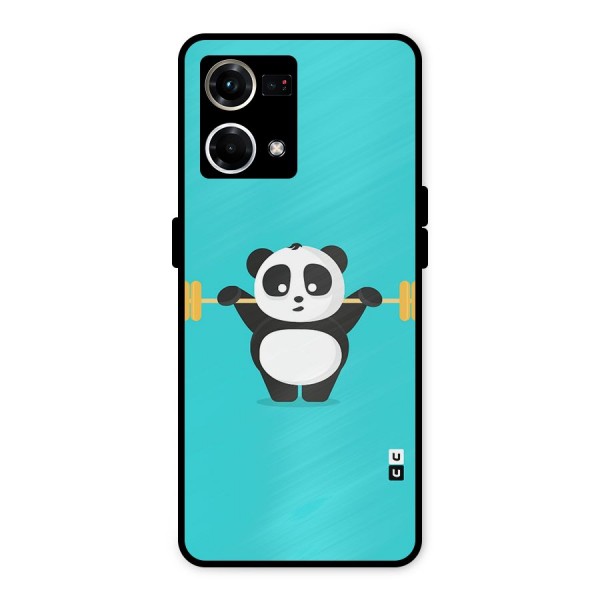 Cute Weightlifting Panda Metal Back Case for Oppo F21 Pro 4G