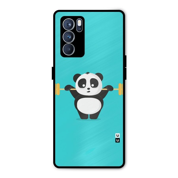 Cute Weightlifting Panda Metal Back Case for Oppo Reno6 Pro 5G