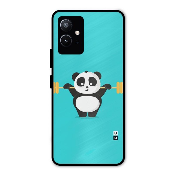Cute Weightlifting Panda Metal Back Case for Vivo T1 5G
