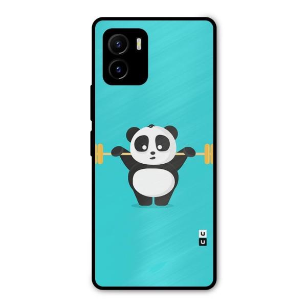 Cute Weightlifting Panda Metal Back Case for Vivo Y15s
