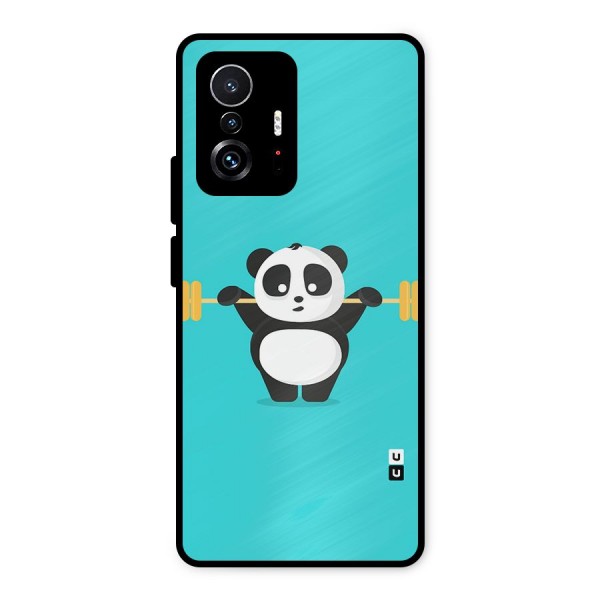 Cute Weightlifting Panda Metal Back Case for Xiaomi 11T Pro