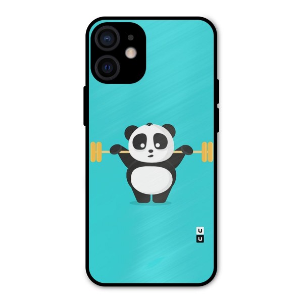 Cute Weightlifting Panda Metal Back Case for iPhone 12 Mini
