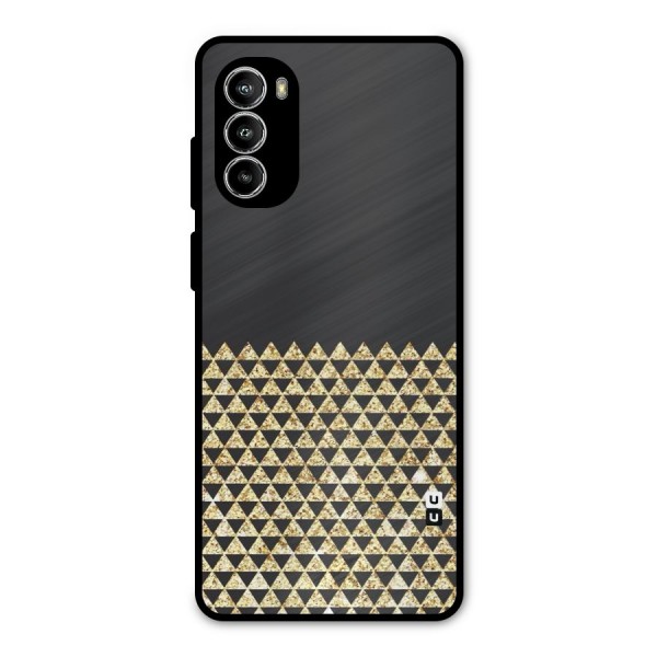 Dark Grey Golden Triangles Metal Back Case for Moto G52