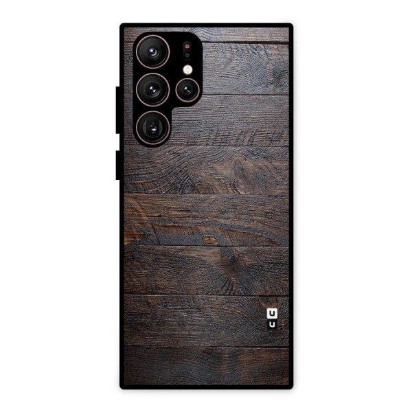 Dark Wood Printed Metal Back Case for Galaxy S22 Ultra 5G